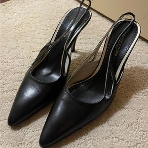 Adrienne Vittadini Black Leather Sling Back Pumps Size 9.5